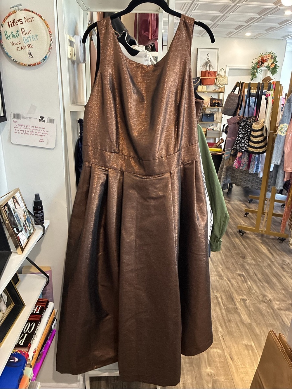 Boden Metallic Brown Sleeveless Midi Fit-and-Flare Dress
